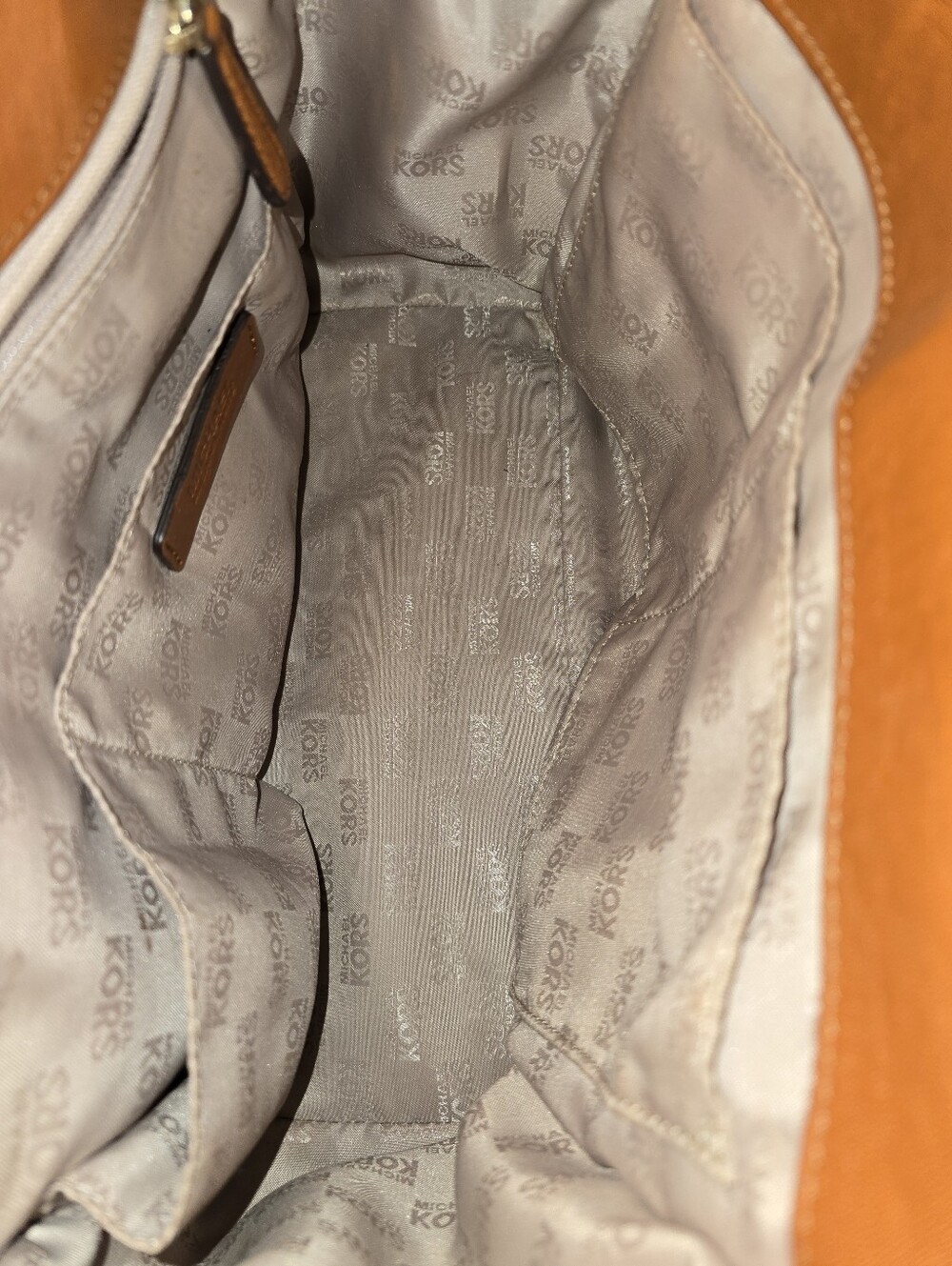 Michael Kors Tan Leather and Cream MK Logo Satchel with Gold Accents - Picture 10 of 10